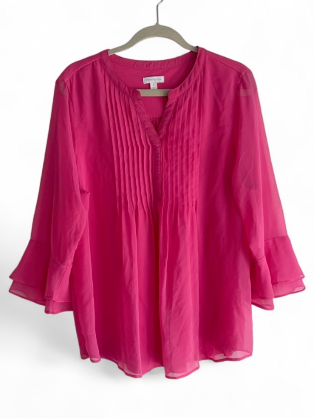 Charter Club Pink Ruffle Sleeve Pintuck Pleat Boho Blouse Size XL